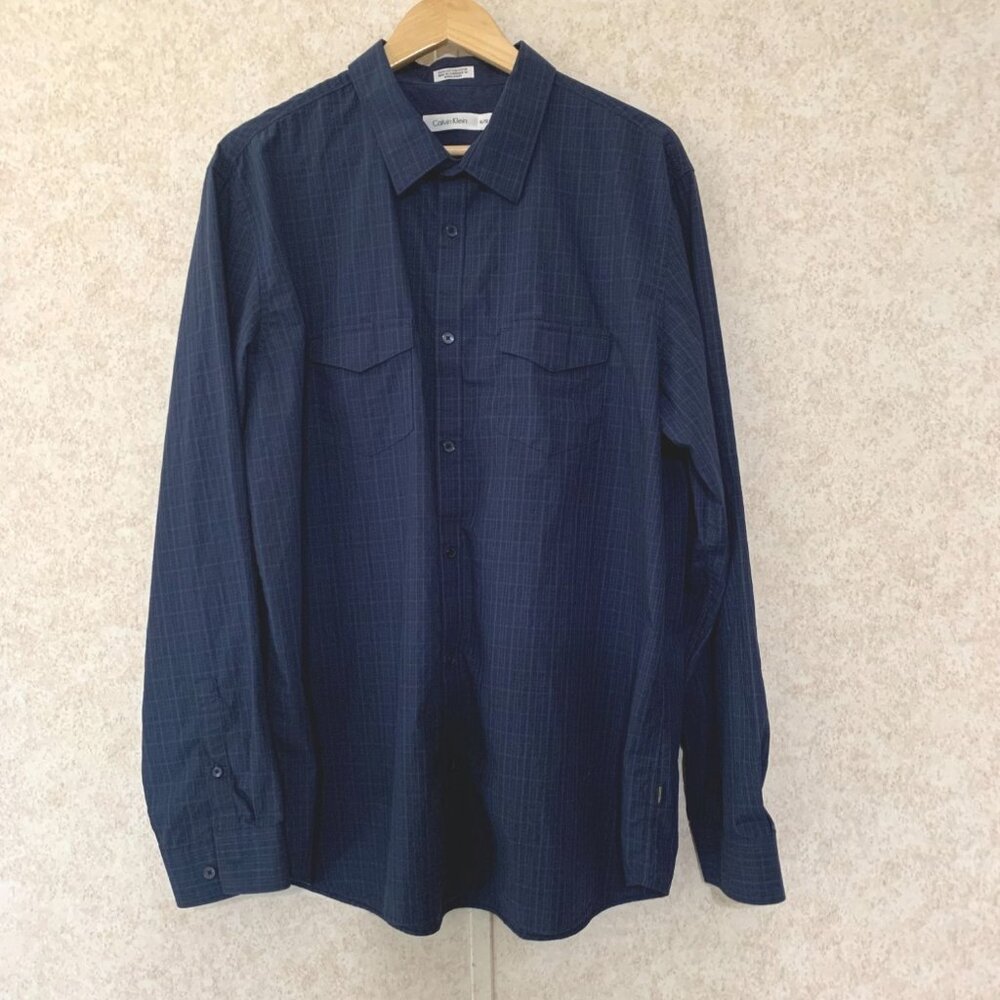 Calvin Klein Men's Button Down Navy Striped Size XL